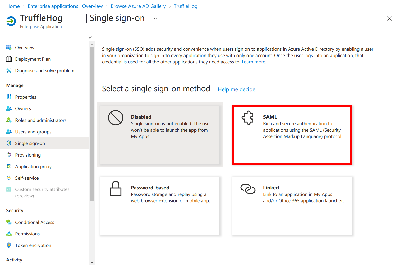 Azure SAML Select SAML